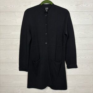 Eileen Fisher Black Knit Silk/Cotton Long Cardigan Size Small
